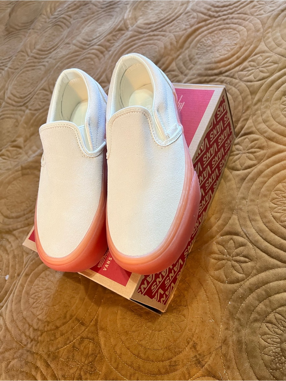 Vans White Slip-On Sneakers with Pink Gradient Sole